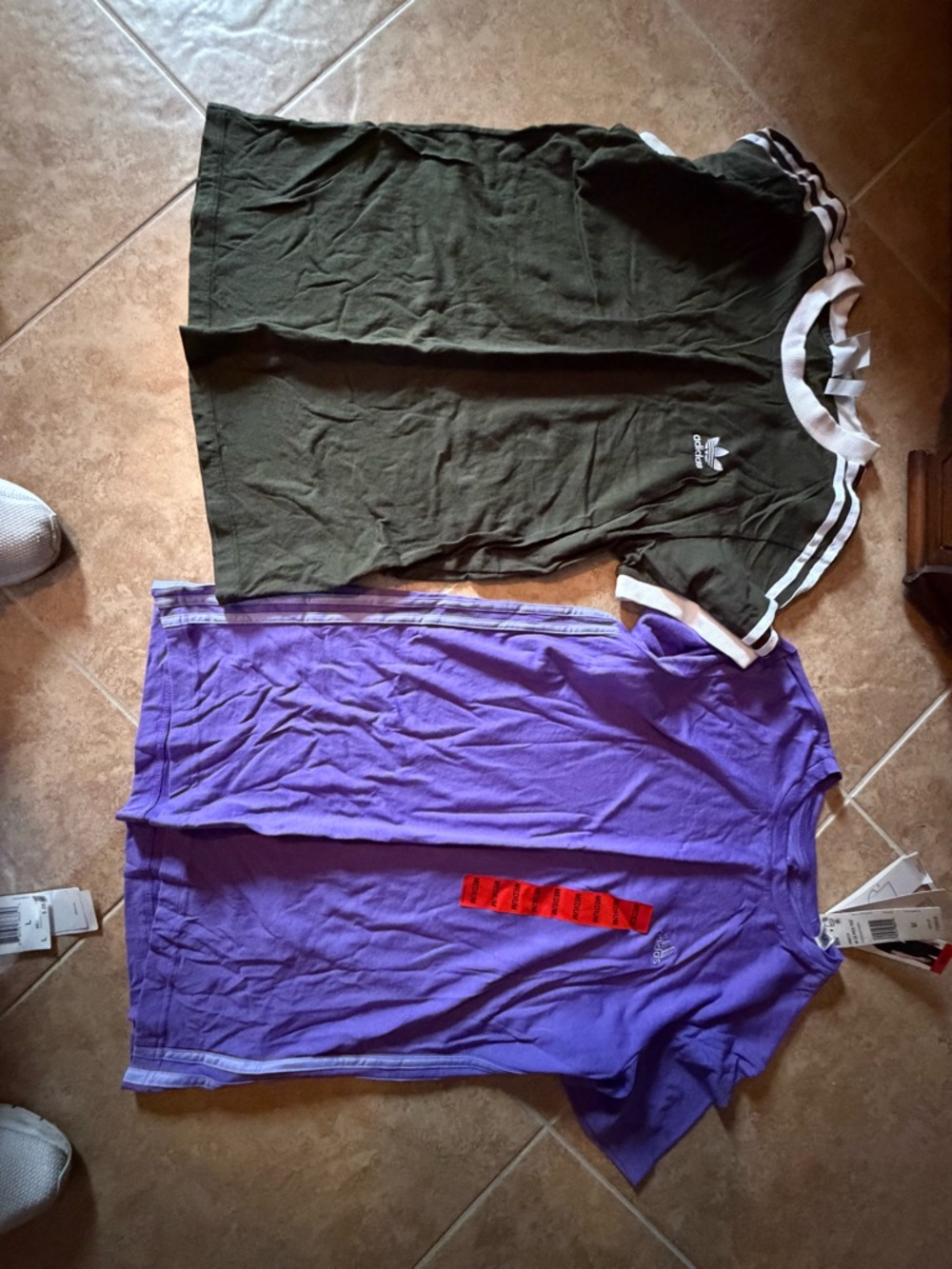 adidas Olive Green Ringer Tee & Purple Crewneck Tee - 2 Pack